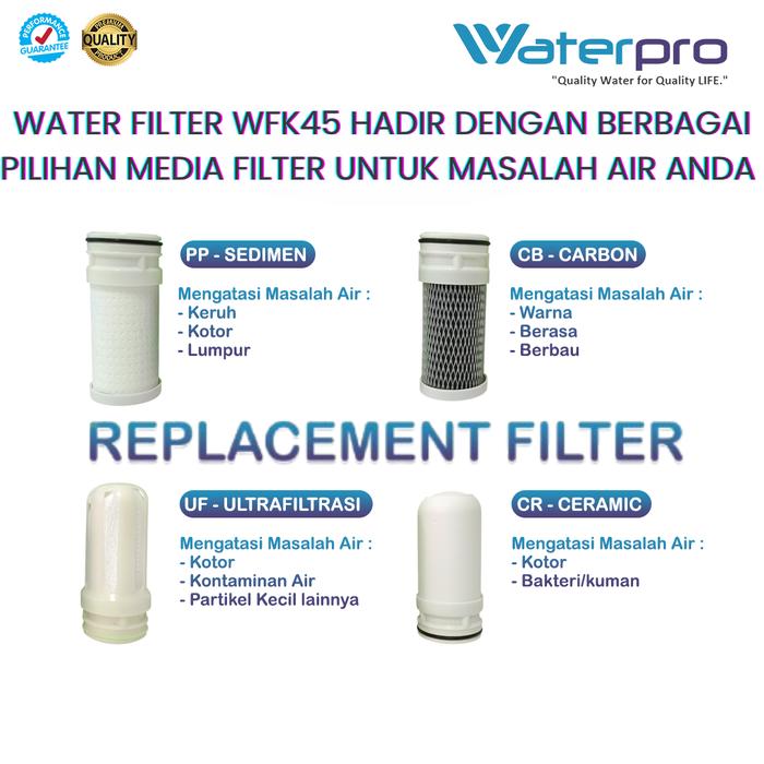 Filter Air Kran Wastafel WFK 45 - Stainless Steel Waterpro - Dengan 4 Media Filter
